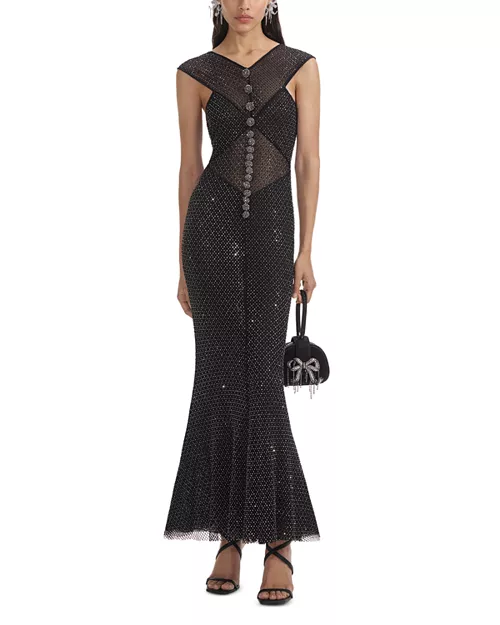 embellished fishnet gown
