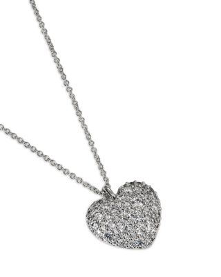 Cubic Zirconia Heart Pendant Necklace in Rhodium Plated, 16"-18" 