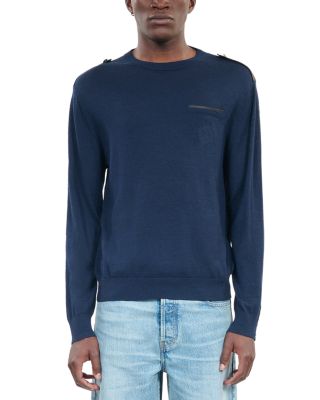 The Kooples - Merino Wool Leather Trimmed Straight Fit Sweater