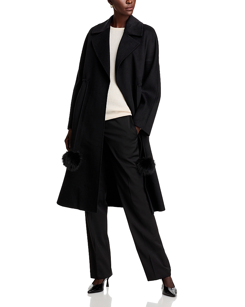 Shop Adrienne Landau The Wool Blend Pom Pom Coat In Jet Black