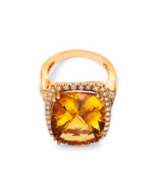 Citrine & Diamond Halo Ring in 14K Yellow Gold 