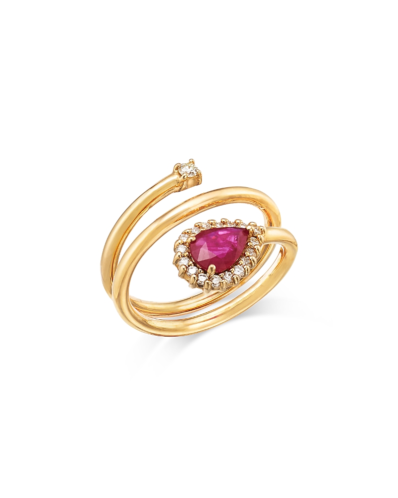 Bloomingdale's Fine Collection Ruby & Diamond Spiral Ring In 14k Yellow Gold - Exclusive In Pink/gold