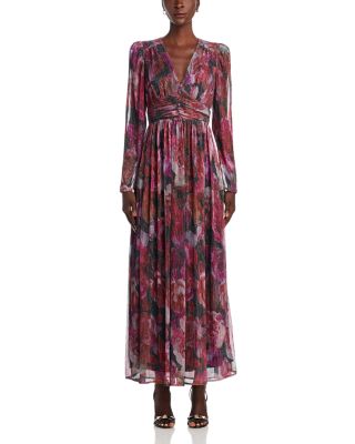 Floral Crinkle Metallic Long Sleeved Maxi Dress - Exclusive