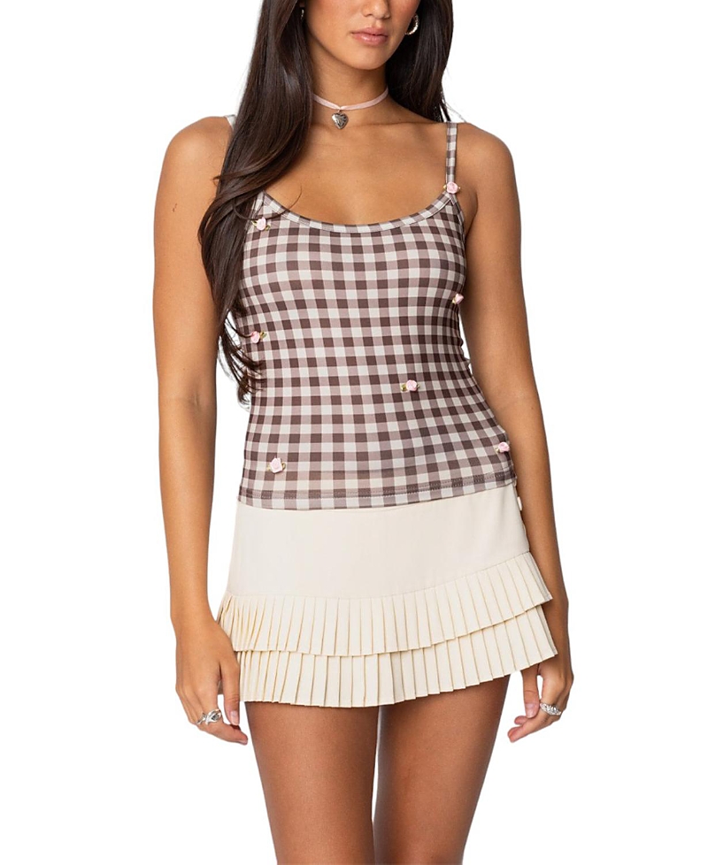 EDIKTED FLOWER FIELD GINGHAM TANK TOP