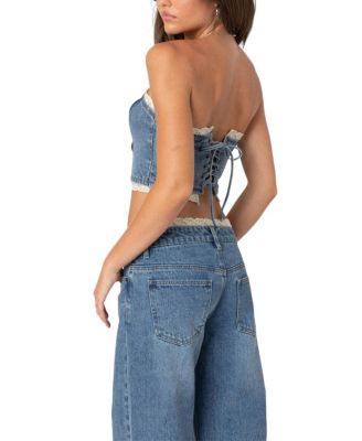 Karlie Lace Trim Denim Tube Top