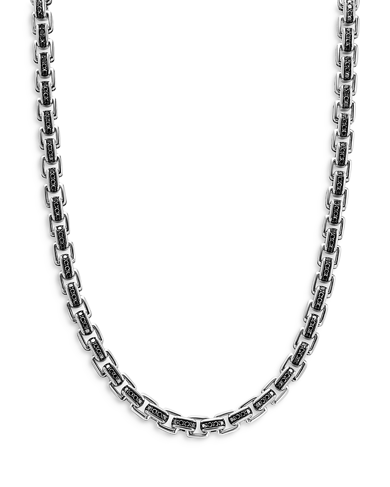 David Yurman Box Chain Necklace in Sterling Silver with Pave Black Diamonds 7.3mm