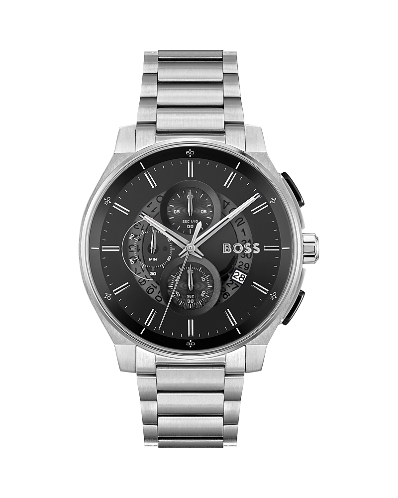 Hugo Boss Stainless-steel Chronograph Watch With Transparent Dial Men's Watches In Black/silver
