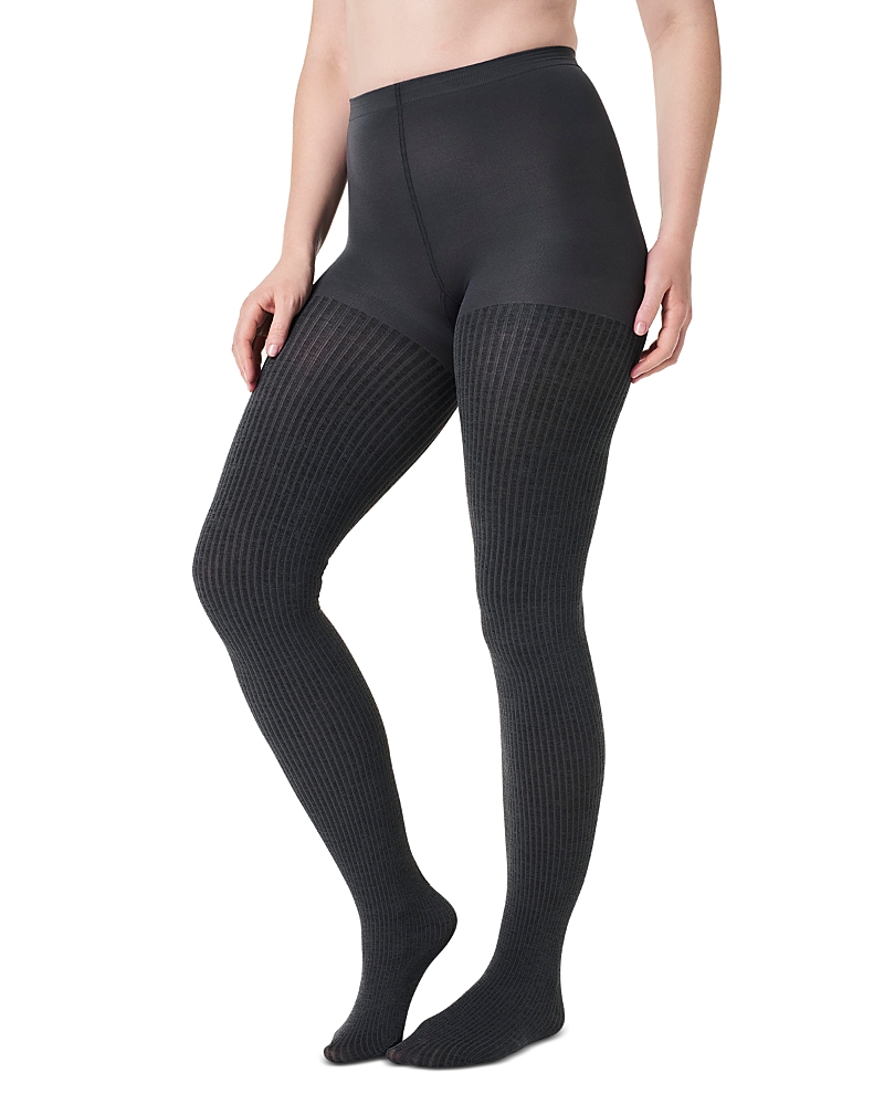 Spanx Shorty Ribbed Tights In Charcoal Heather