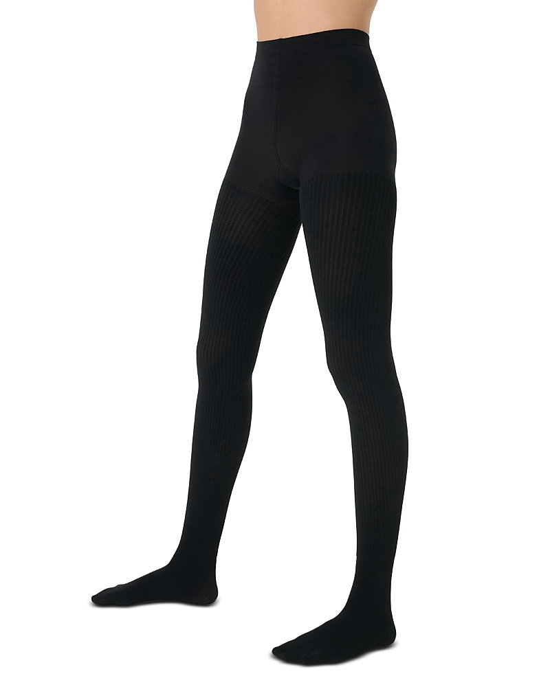 Spanx Shorty Ribbed Tights In Very Black