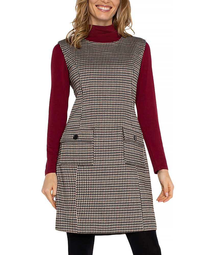 Liverpool Los Angeles Houndstooth Sleeveless Sheath Minidress In Black Tan Houndstooth