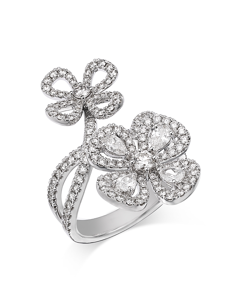 Bloomingdale's Fine Collection Diamond Pear & Round Double Flower Ring In 14k White Gold, 1.7 Ct. T. W. In White