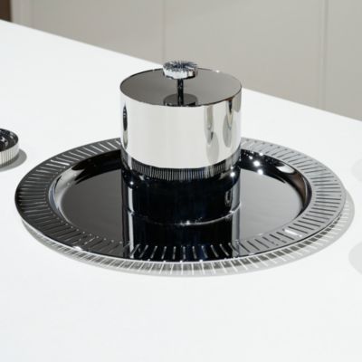 Striations Ice Bucket & Tongs, Silver Tone