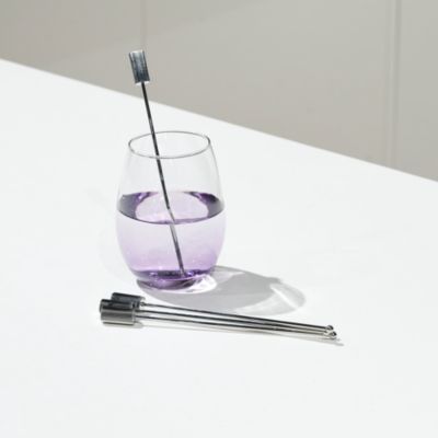 Striations Drink Stirrers, Silver Tone, Set of 4