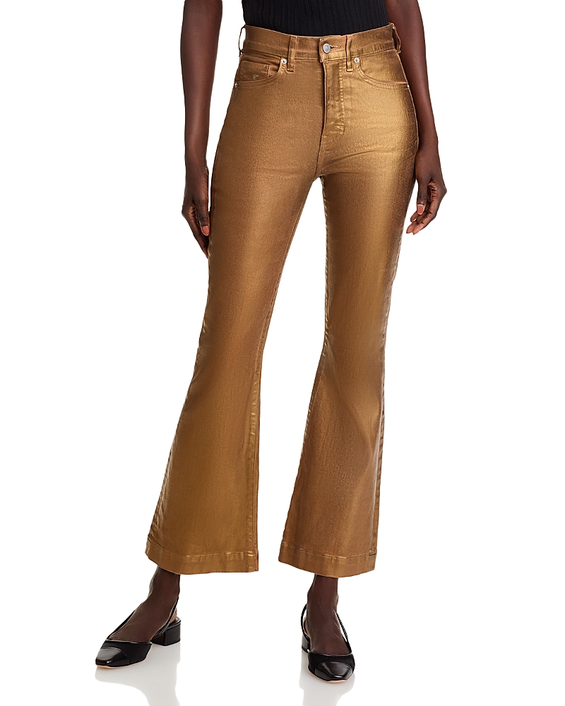Veronica Beard Carson Metallic Flare Ankle Jeans In Antique Brass