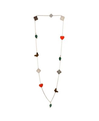 Pre-Owned Van Cleef & Arpels - Lucky Alhambra 12 Motifs Necklace 18K Gold with Carnelian, Malachite, Mother of Pearl and Tiger Eye