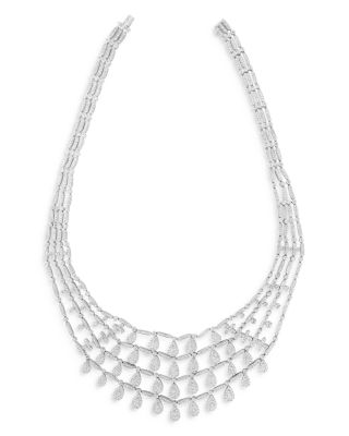 Roberto Coin - 18K White Gold Classic Diamond Multirow Drop Statement Necklace, 16"