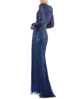 Sequined Wrap Over Bishop Sleeve Gown