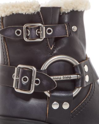 muumuu.    ブーツ Miu Miu Calfskin Block-Heel Moto Booties | Neiman Marcus