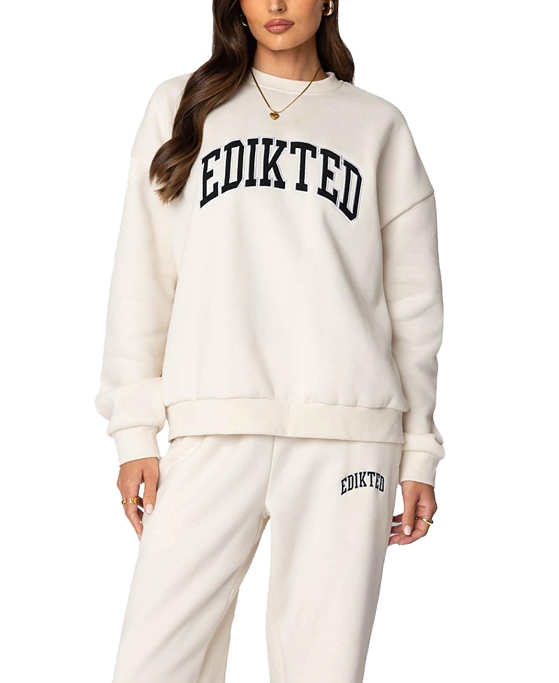 Edikted Babe Embroidered Oversize Fleece Sweatshirt In Cream