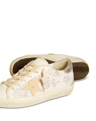 Women's Super Star Almond Toe Star Patch & Crystal Flower Sneakers