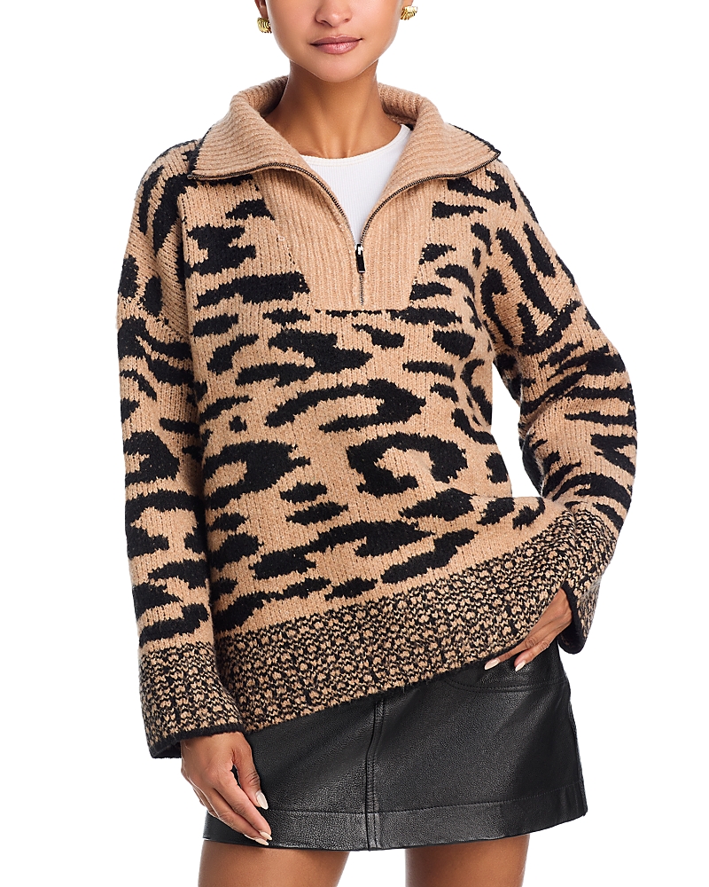 AQUA HALF ZIP LEOPARD SWEATER - EXCLUSIVE