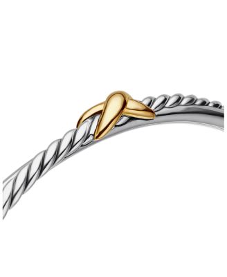 Sterling Silver &amp; 18K Yellow Gold Petite X Cuff Bracelet