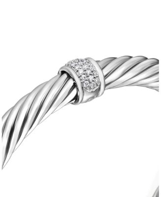 Classic Cable Station Bracelet in Sterling Silver with Pav&eacute; Diamonds, 7mm