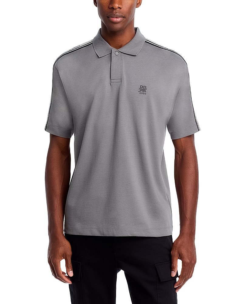 Hugo Boss X Rb Drack Cotton Logo Taped Relaxed Fit Polo Shirt In Open Grey