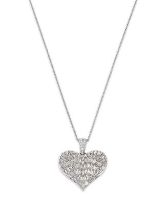 Bloomingdale's Fine Collection Diamond Round & Baguette Heart Pendant Necklace in 14K White Gold, 1.00 ct. t. w.