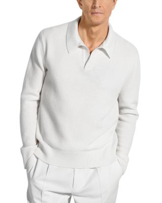 Zegna Melange Oasi Cashmere Textured Long Sleeve Polo Shirt
