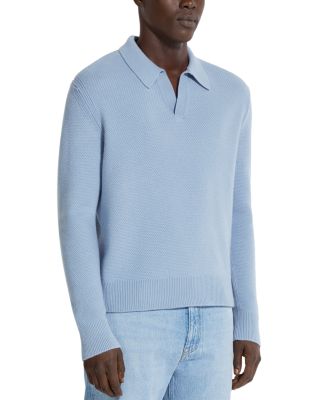 Zegna Melange Oasi Cashmere Textured Long Sleeve Polo Shirt