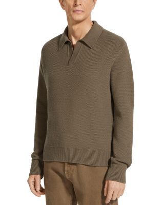 Zegna Melange Oasi Cashmere Textured Long Sleeve Polo Shirt