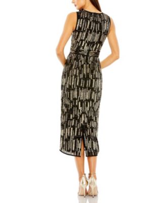 Abstract Beaded Sleeveless Midi Dress