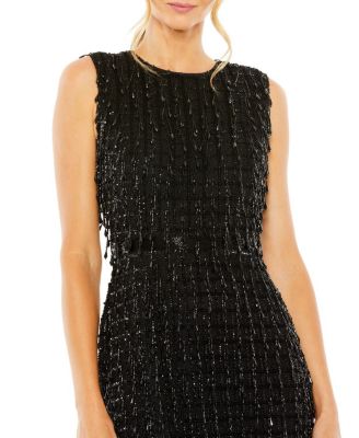 Sleeveless High Neck Beaded Mini Sheath Dress