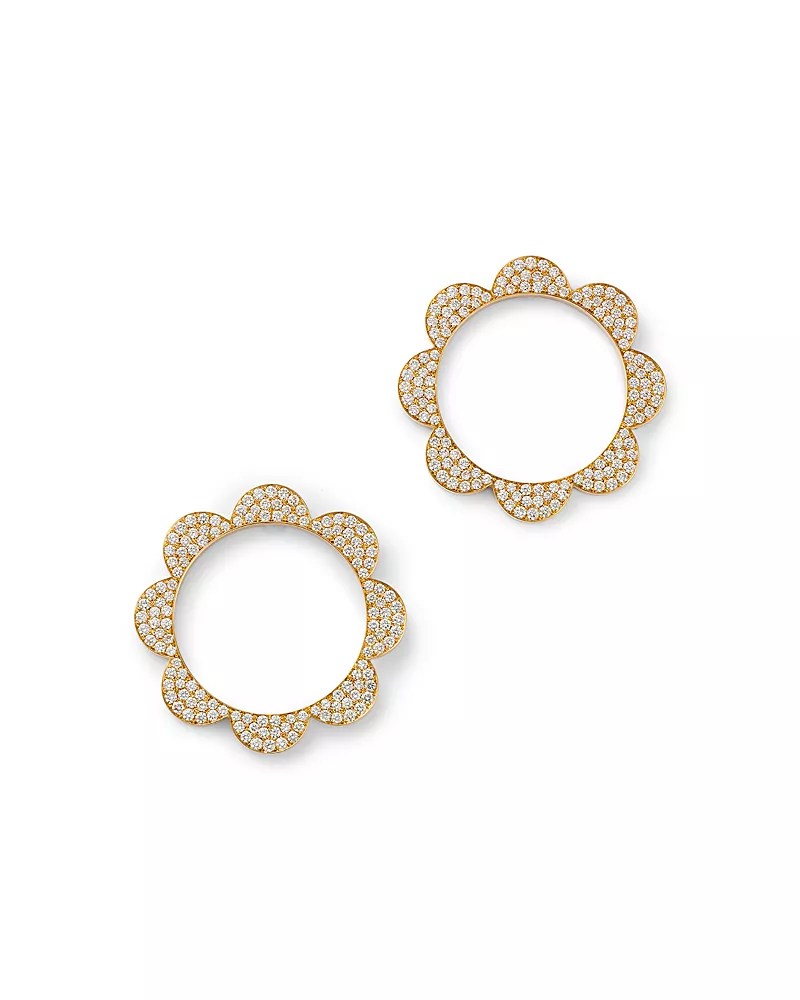 Cadar 18K Yellow Gold Triplet Diamond Pave Open Flower Stud Earrings