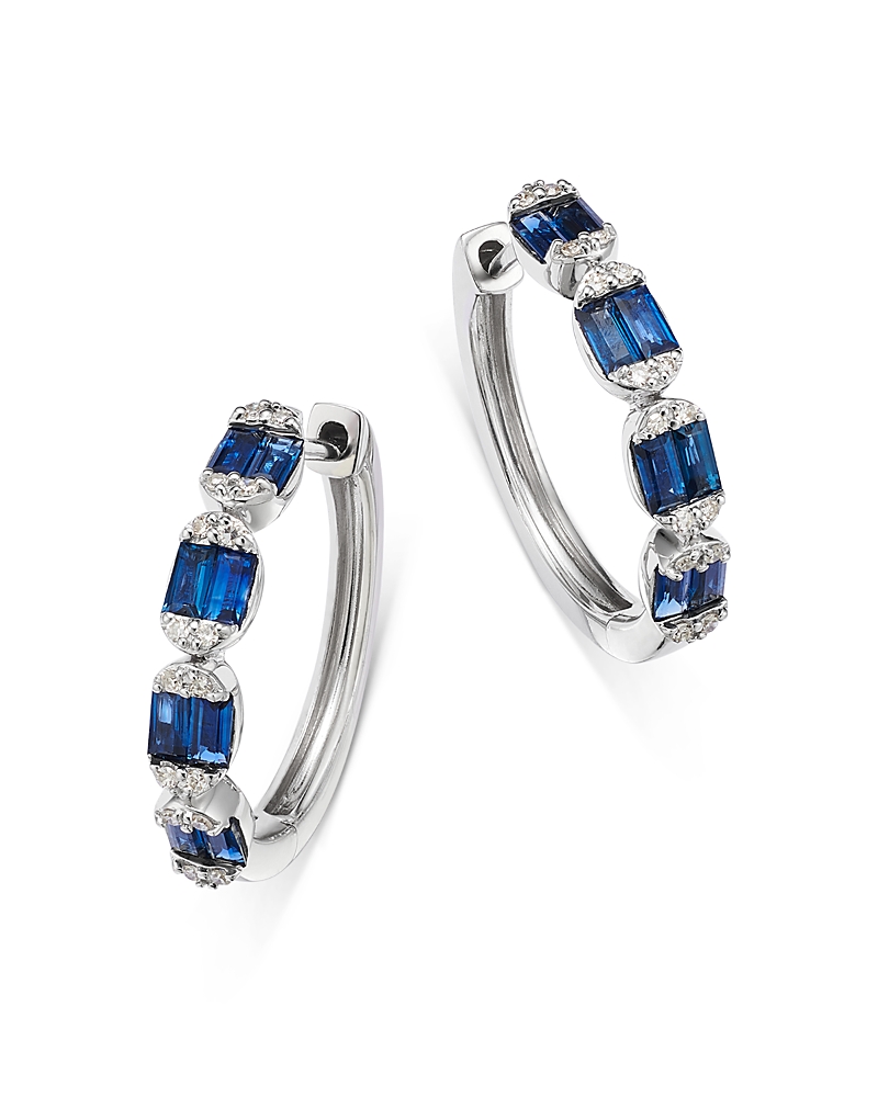 Bloomingdale's Fine Collection Sapphire & Diamond Hoop Earrings In 14k White Gold In Blue/white