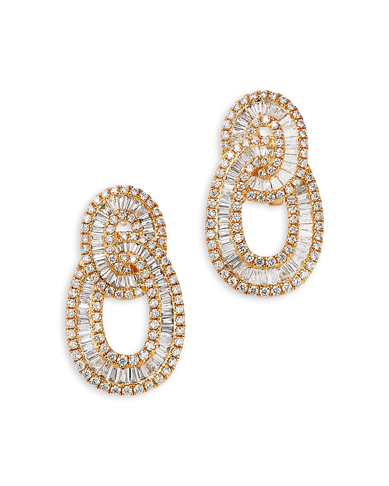 BLOOMINGDALE'S FINE COLLECTION DIAMOND BAGUETTE & ROUND INTERLOCKING CIRCLE DROP EARRINGS IN 14K YELLOW GOLD, 2.67 CT. T. W.
