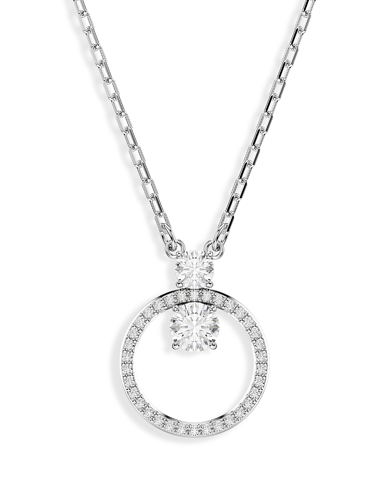 Swarovski Constella Crystal Circle Pendant Necklace In Rhodium Plated, 14.87-16.87 In Silver