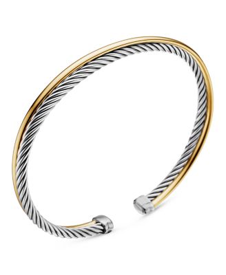 Crossover Bracelet in Sterling Silver with 18K Yellow Gold, 3mm