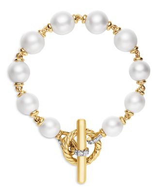 Pearl Linked Bracelet in 18K Yellow Gold with Diamonds