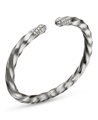 Cable Edge Bracelet in Recycled Sterling Silver with Pav&eacute; Diamonds 