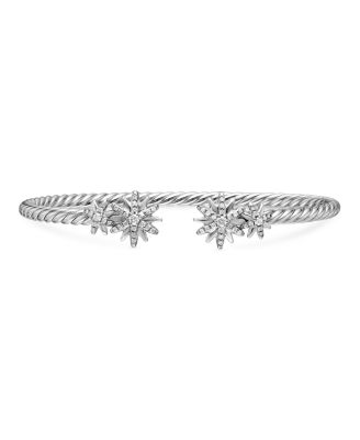 David Yurman - Sterling Silver Starburst Cable Bangle Bracelet with Diamonds