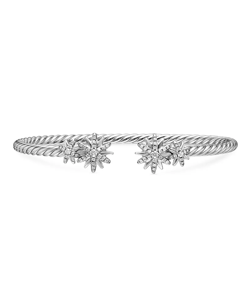 David Yurman Sterling Silver Starburst Cable Bangle Bracelet with Diamonds