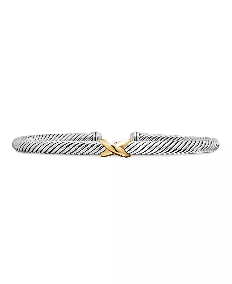 David Yurman X Classic Cable Station Bracelet in Sterling Silver with 18K Yellow Gold, 4mm