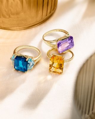 Citrine &amp; Diamond Statement Ring in 14K Yellow Gold 