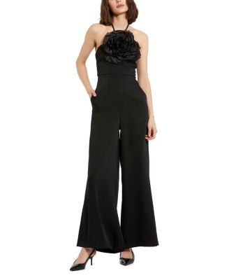 Mac Duggal - Flower Embellished Crepe Halter Neck Jumpsuit