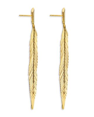 18K Yellow Gold Medium Feather Earrings