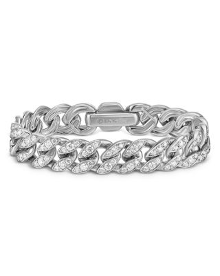 Curb Chain Bracelet in Sterling Silver with Diamonds