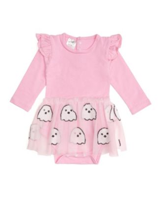 Sweet Wink Ghost Sequin Halloween Long Sleeve Tutu Bodysuit - Baby