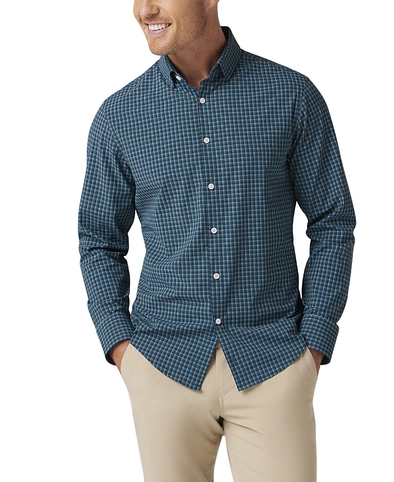 Mizzen + Main Mizzen+main Leeward Trim Fit No Tuck Check Performance Button-up Shirt In Navy